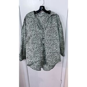 ZARA GREEN ZEBRA PRINT BUTTON DOWN BLOUSE WOMENS SIZE S